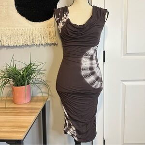 INC Brown cowl neck midi dress with ruched sides Size M
